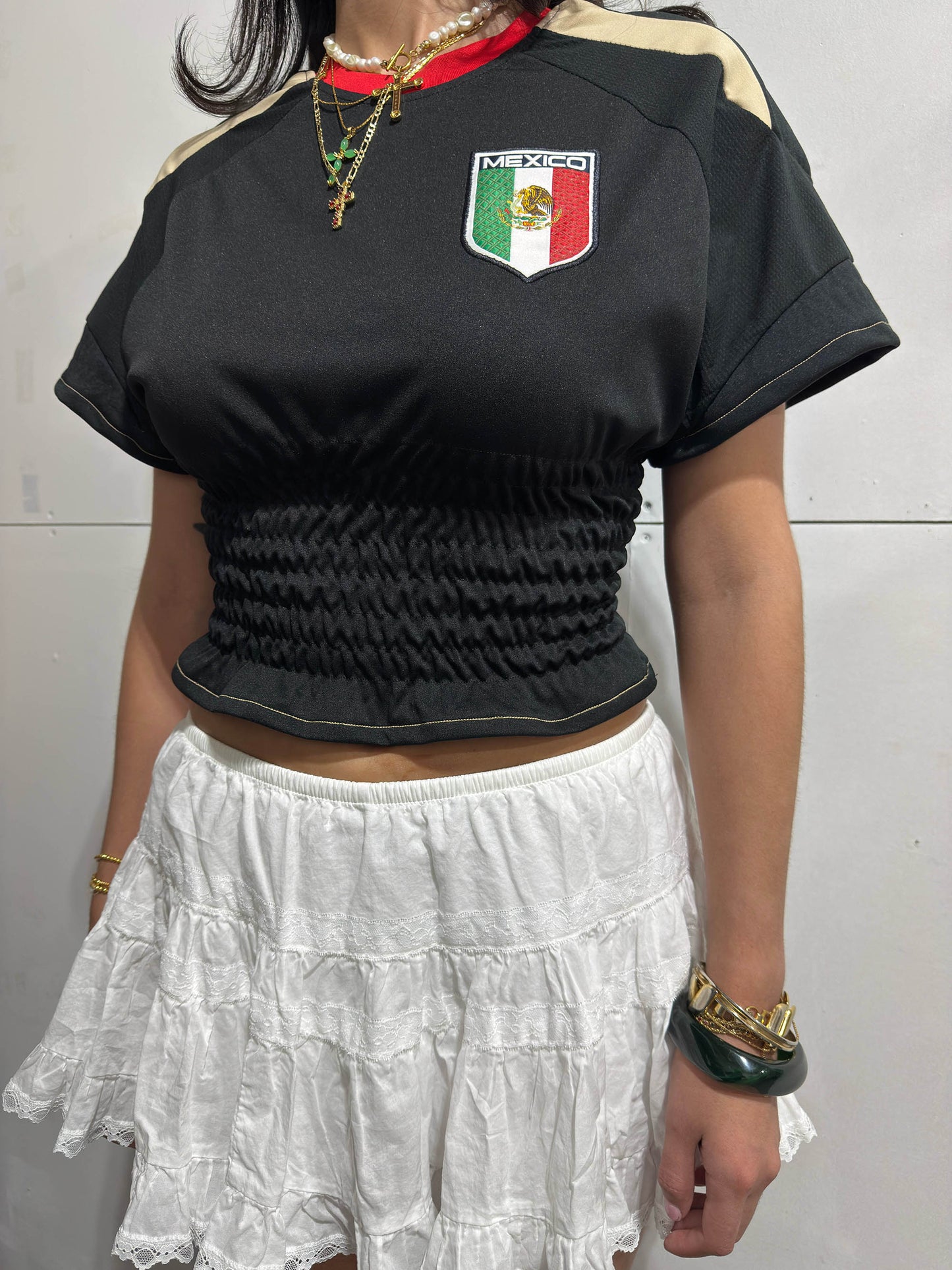 MEXICO BLACK SHIRRED JERSEY