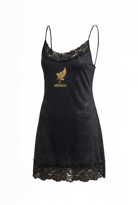 MEXICO DE ORO BLACK SLIP DRESS