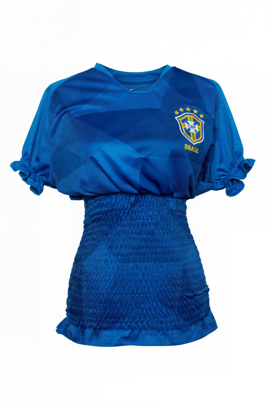 BRAZIL BLUE SHIRRED JERSEY (LONG)